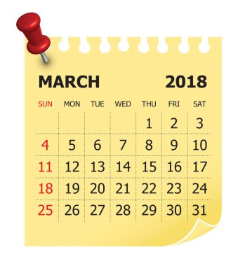 Mart 2018 takvim vektör çizim