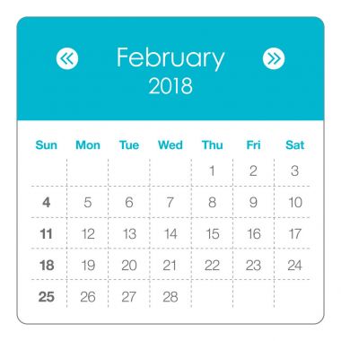 Şubat 2018 takvim vektör çizim