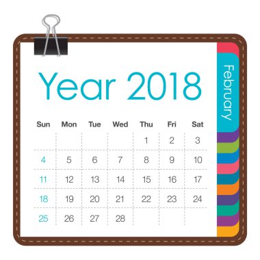 Şubat 2018 takvim vektör çizim