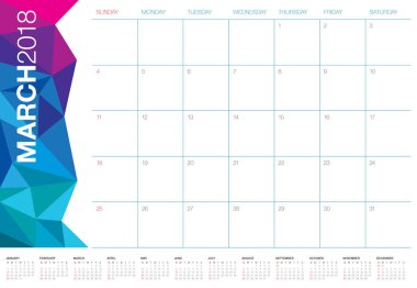 Mart 2018 takvim planlayıcısı vektör çizim