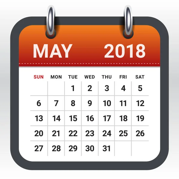 2018年 5 月カレンダー ベクトル図 — ストックベクタ