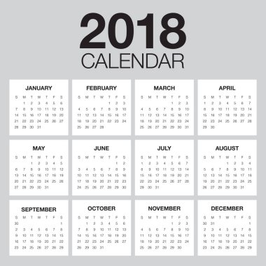 Yıl 2018 takvim vektör tasarım şablonu