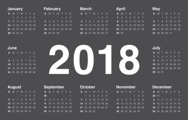 Yıl 2018 takvim vektör tasarım şablonu