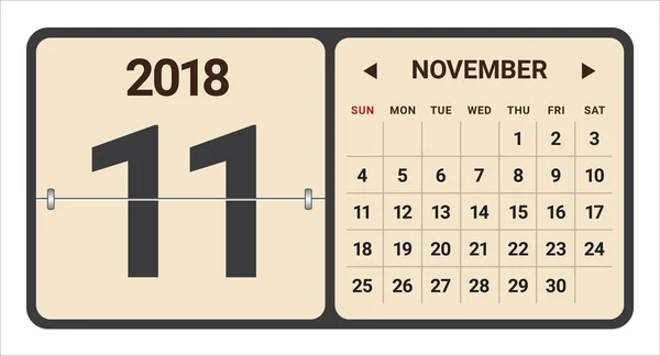 Noviembre 2018 calendario vector ilustración — Vector de stock