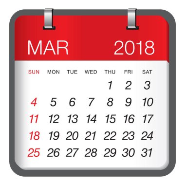 Mart 2018 takvim vektör çizim