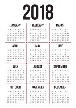 Yıl 2018 takvim vektör tasarım şablonu