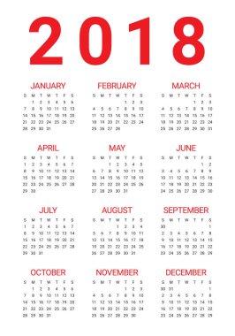 Yıl 2018 takvim vektör tasarım şablonu