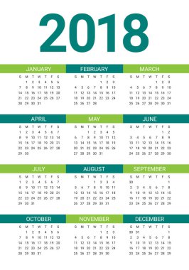 Yıl 2018 takvim vektör tasarım şablonu