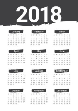 Yıl 2018 takvim vektör tasarım şablonu