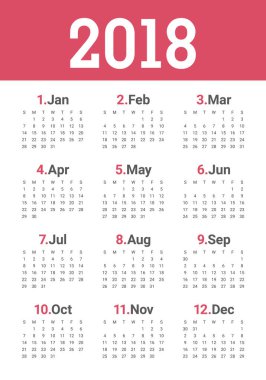 Yıl 2018 takvim vektör tasarım şablonu