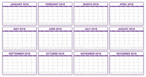 Anno 2018 planner calendario vettoriale illustrazione — Vettoriale Stock