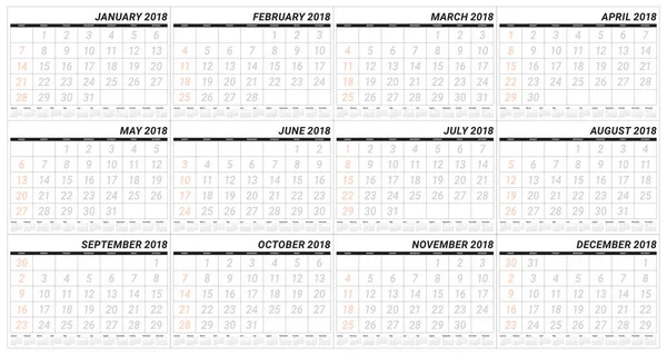 2018 年プランナー カレンダー ベクトル図 — ストックベクタ