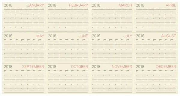 Anno 2018 planner calendario vettoriale illustrazione — Vettoriale Stock
