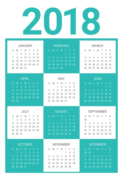 Ano 2018 modelo de design de vetor calendário — Vetor de Stock