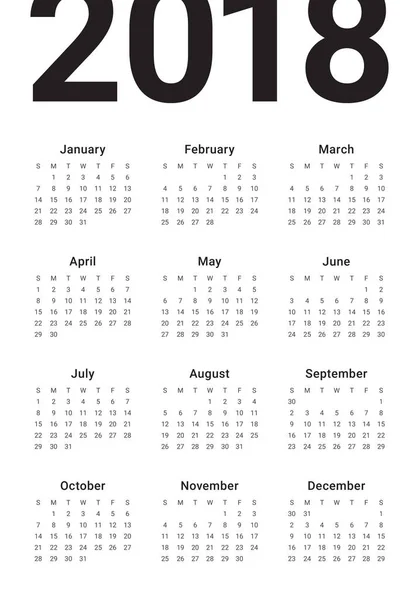 Año 2018 plantilla de diseño de vectores calendario — Archivo Imágenes Vectoriales