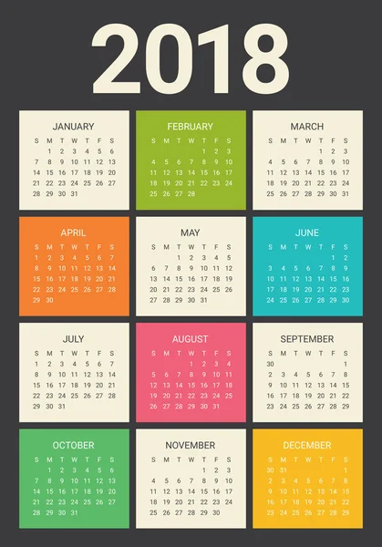 Año 2018 plantilla de diseño de vectores calendario — Archivo Imágenes Vectoriales