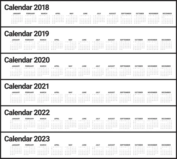 Año 2018 2019 2020 2021 2022 2023 vector de calendario — Archivo Imágenes Vectoriales