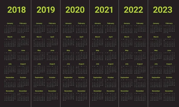 2018 2019 2020 2021 2022 2023 년 달력 벡터 — 스톡 벡터