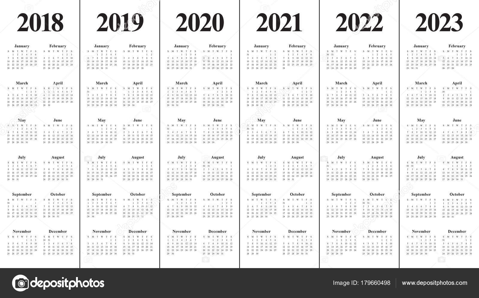 Year 2018 2019 2020 2021 2022 2023 Calendar Vector Stock Vector By