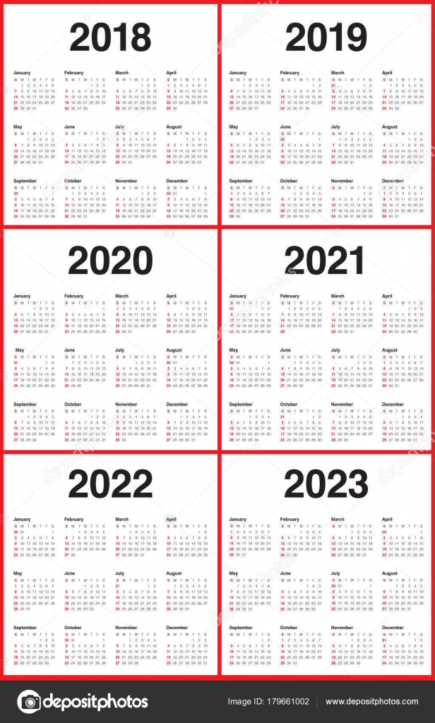 Year 2018 2019 2020 2021 2022 2023 calendar vector Stock Vector