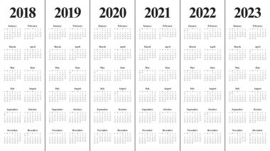 Yıl 2018 2019 2020 2021 2022 2023 takvim vektör