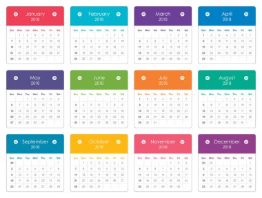 Yıl 2018 takvim vektör çizim