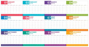 Yıl 2018 planlayıcısı takvim vektör çizim