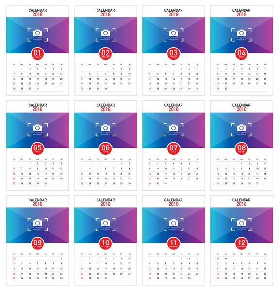 Année 2018 illustration vectorielle du calendrier — Image vectorielle