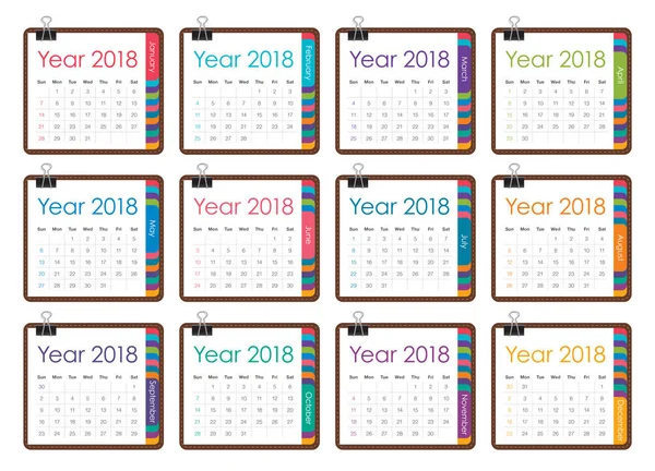 Año 2018 calendario vector ilustración — Vector de stock