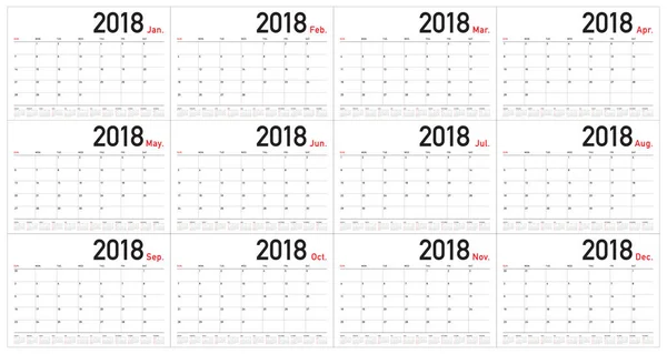 Ano 2018 planejador calendário vetor ilustração — Vetor de Stock