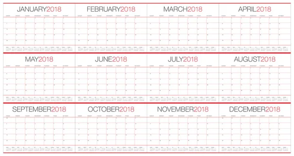 Év 2018 tervező naptár vektoros illusztráció — Stock Vector