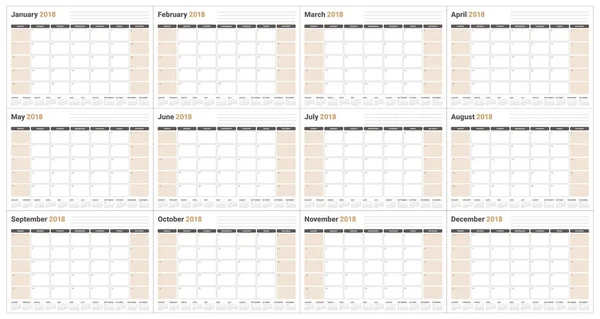 Jahr 2018 planer kalender vektor illustration — Stockvektor