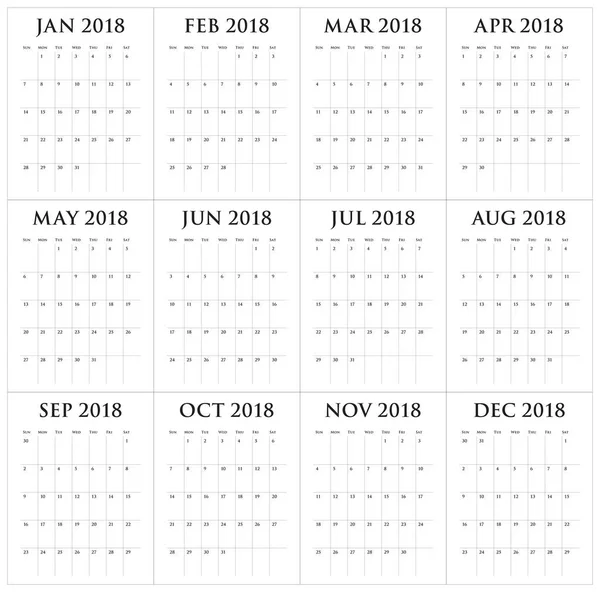 Векторная иллюстрация календаря 2018 года — стоковый вектор