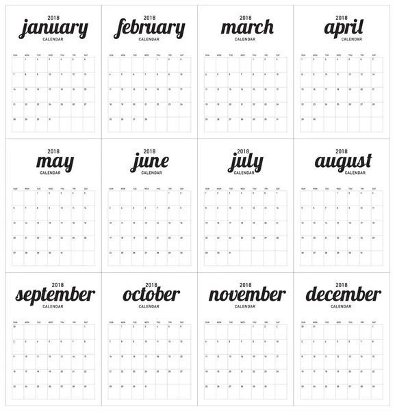 Año 2018 planificador calendario vector ilustración — Vector de stock