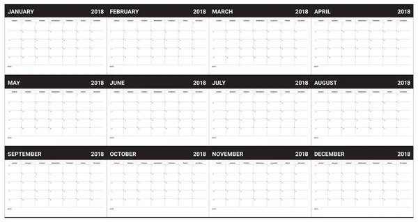 2018 年プランナー カレンダー ベクトル図 — ストックベクタ