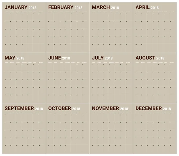 Εικονογράφηση φορέα του έτους 2018 planner ημερολόγιο — Διανυσματικό Αρχείο