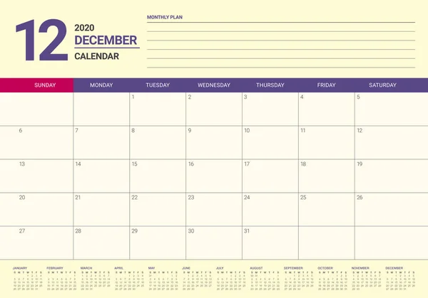 Εικόνα διάνυσμα ημερολογίου γραφείου Δεκεμβρίου 2020 — Διανυσματικό Αρχείο