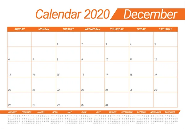 Diciembre 2020 escritorio calendario vector ilustración — Vector de stock