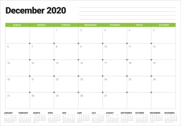 2020 年 12 月桌面日历矢量插图 — 图库矢量图片