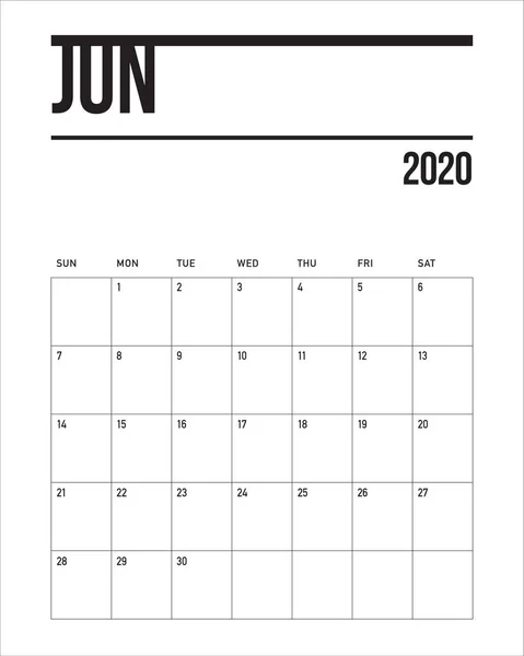 2020年6月 デスクカレンダーベクトルイラスト — ストックベクタ