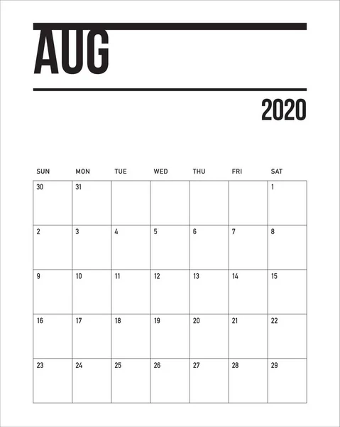 2020年8月 デスクカレンダーベクトルイラスト — ストックベクタ