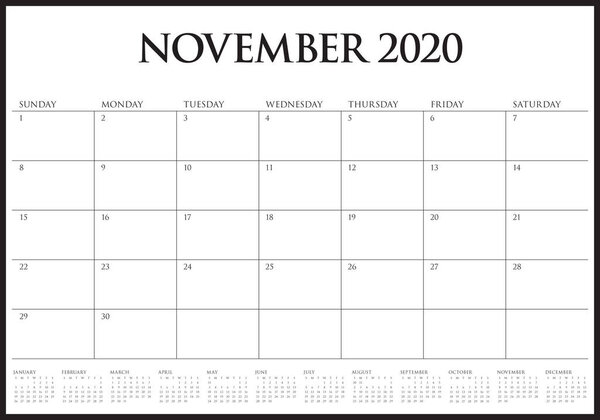 November 2020 desk calendar vector illustration
