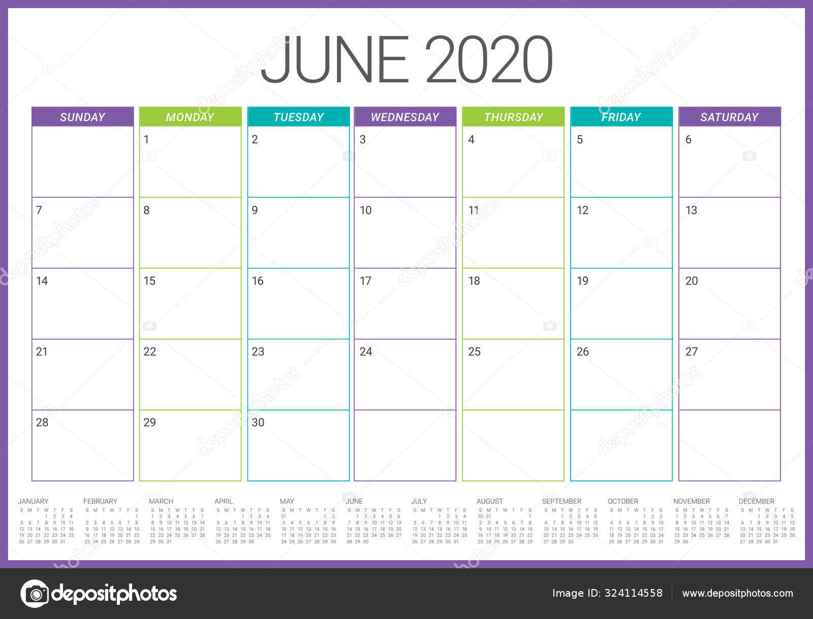 2020年6月 デスクカレンダーベクトルイラスト ストックベクター