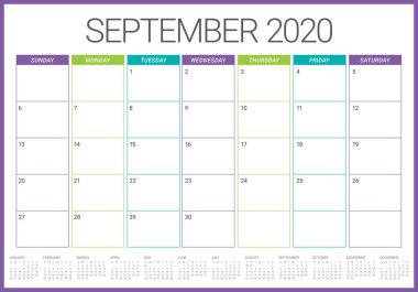 Eylül 2020 masa takvimi vektör illüstrasyon