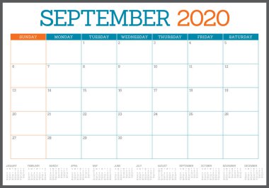 Eylül 2020 masa takvimi vektör illüstrasyon