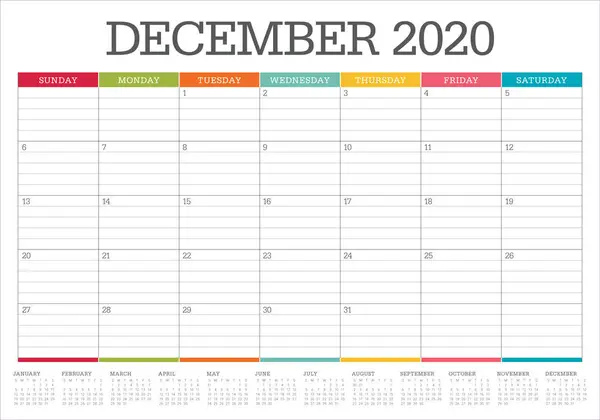 Diciembre 2020 escritorio calendario vector ilustración — Archivo Imágenes Vectoriales