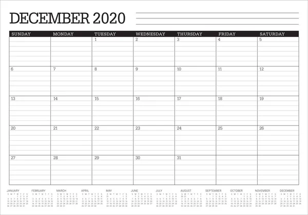 2020 年 12 月桌面日历矢量插图 — 图库矢量图片