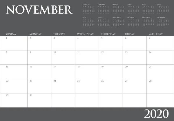 November 2020 desk calendar vector illustration — Stock Vector