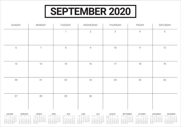 September 2020 bureaukalender vector illustratie — Stockvector