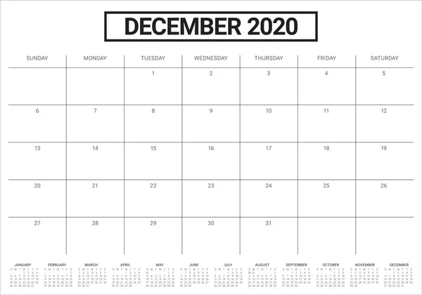 Grudzień 2020 biurko kalendarz ilustracja wektor — Wektor stockowy